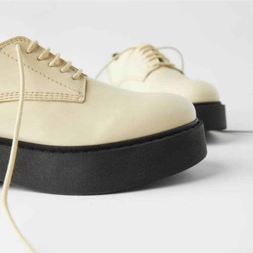 Zara Leather Lace Up Derby Shoes Off White New Size EU38 US 7 - Picture 3 of 6